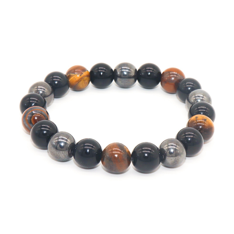 虎眼石ブレスレット10MMメンズ黒曜石黒瑪瑙ビーズ手串虎眼石ブレスレット12MM