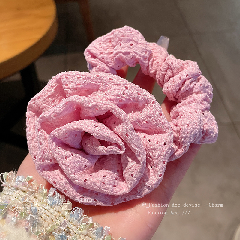 Rose flower large intestine hair band Korean romantic sweet temperament hair rope ins high-grade versatile hair accessories wholesale for women