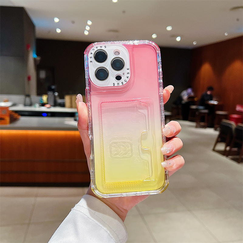 iPhone17 proグラデーションカード収納スマホケース16promax透明iPhone15三合一カードホルダー|undefined