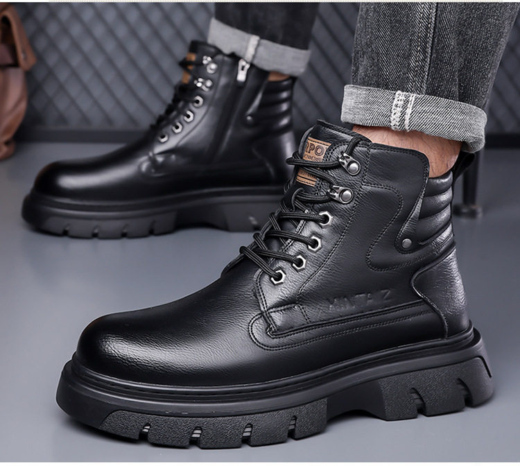 Giày bốt Martin nam cổ cao đế dày lót lông giữ ấm, gót 3–5 cm — màu nâu, màu đen chi tiết 16