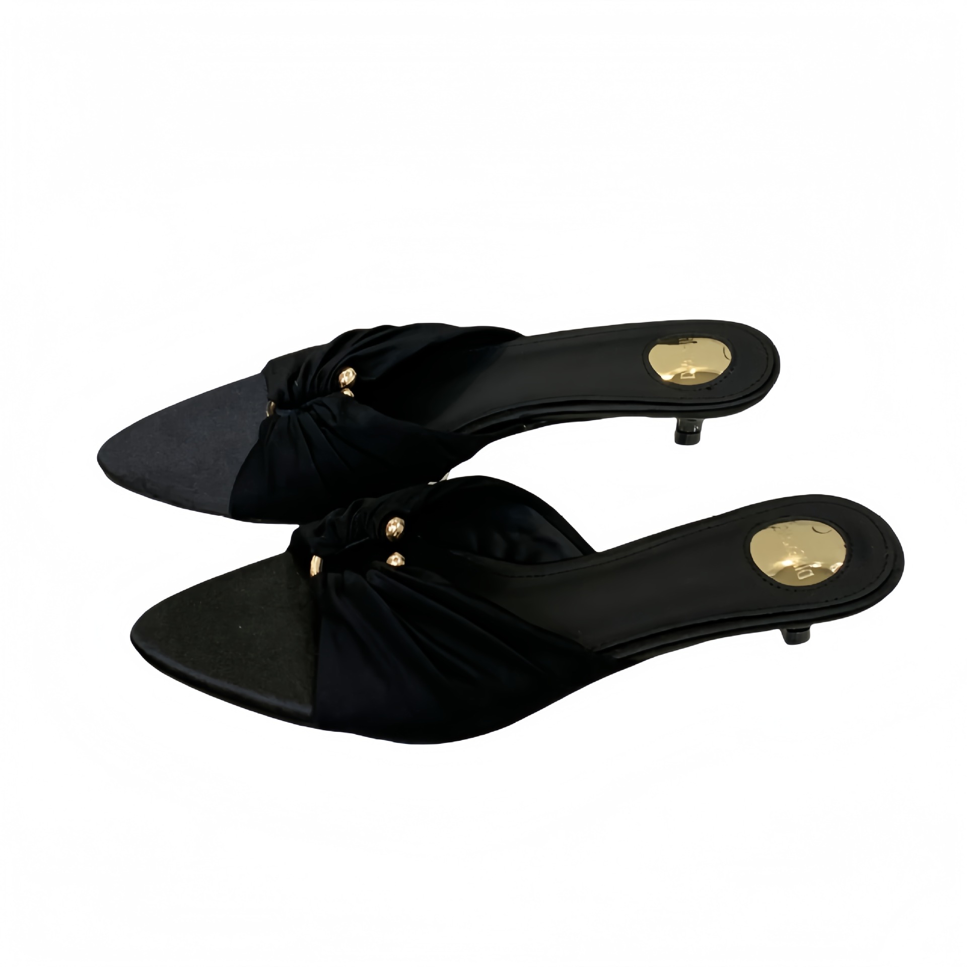 Popular 3cm Fashionable Open-Toe Women's Shoes, Pointed-Toe Satin Sandals, European And American Style, Metal Buckle Cat_vogvips.com