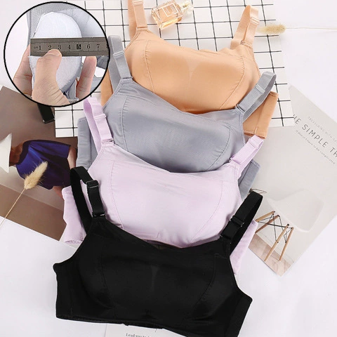 Однотонный дышащий хлопковый бюстгальтер с маленькой грудью толщиной 6 см с 3-бортным верхом пуш-ап и плоским нагрудным бюстгальтером