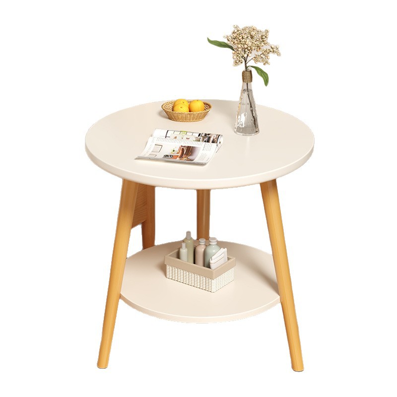Mesa de cabecera de doble capa mesa de té pequeña casa de alquiler al lado de la casa balcón pequeña mesa de té estante de almacenamiento doméstico estante de almacenamiento de dormitorio