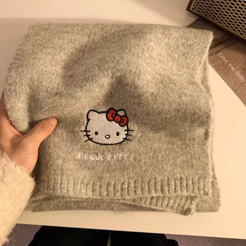 新款百搭可爱小猫毛线围脖女冬季加厚保暖日系仿羊毛亲肤针织围巾|undefined
