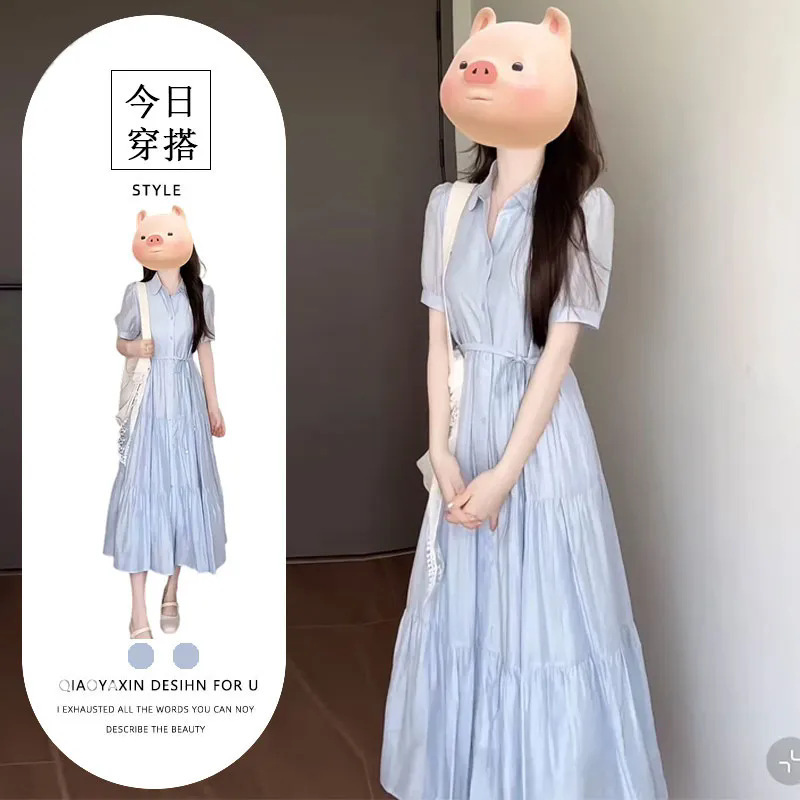 2025年夏服、少し太ったmmのフレンチスタイルの女性用ドレス、ウエスト痩身、ミドル丈のファッショナブルな年齢軽減スカート|undefined