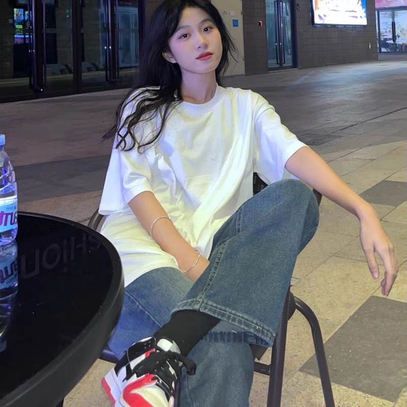 260g pesada camiseta de color sólido de tamaño grande para mujeres 2025 verano coreano algodón grasa MM hombro camiseta de manga corta chaqueta de placa superior