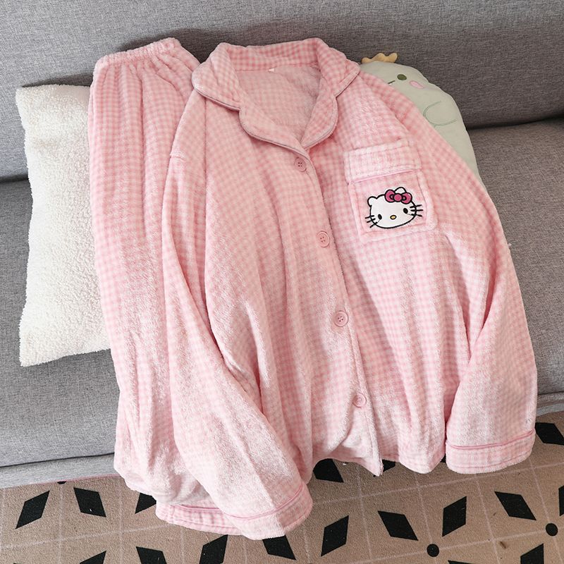 Invierno mayorista transfronterizo de terciopelo engrosado cardigan coral terciopelo franela pijamas de mujer ropa de hogar de mangas largas