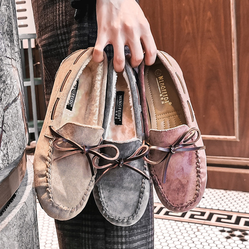 Women's Plush Cotton Autumn/Winter New Arrival Flat Color Block Butterfly Knot Pregnant Shoes for Big Footed Women Size 41-43