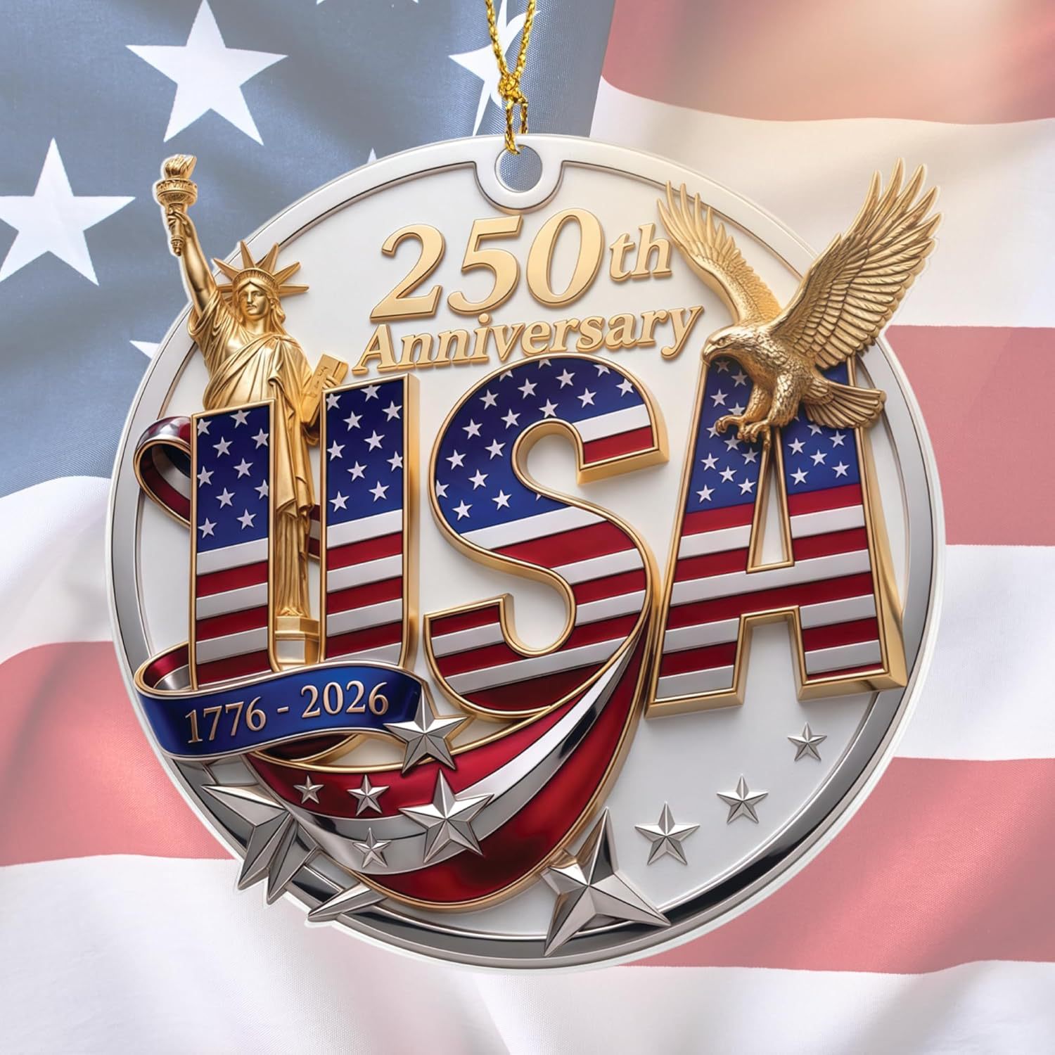 Decoración del 250 aniversario de la fundación de los Estados Unidos - Decoración del árbol de Navidad del Día de la Independencia de la Estatua de la Libertad 2D plana