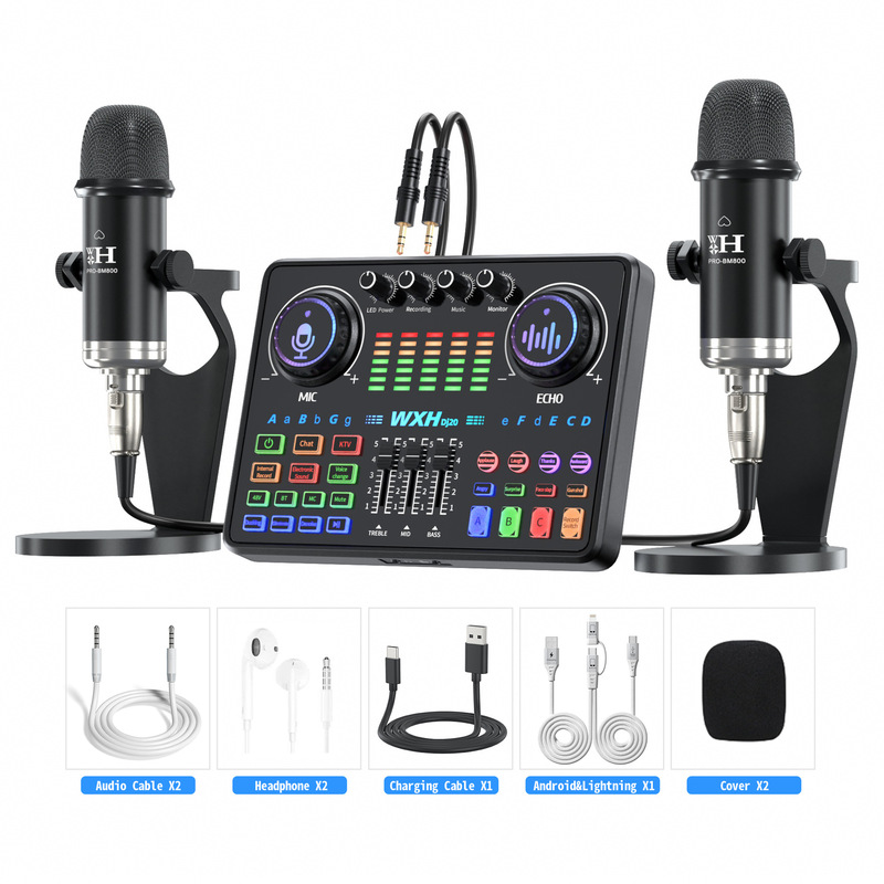 European Amazon Tiktok Live Streaming Full Set of Dual-Person Live Streaming Sound Cards and Mixers for Podcast Streaming