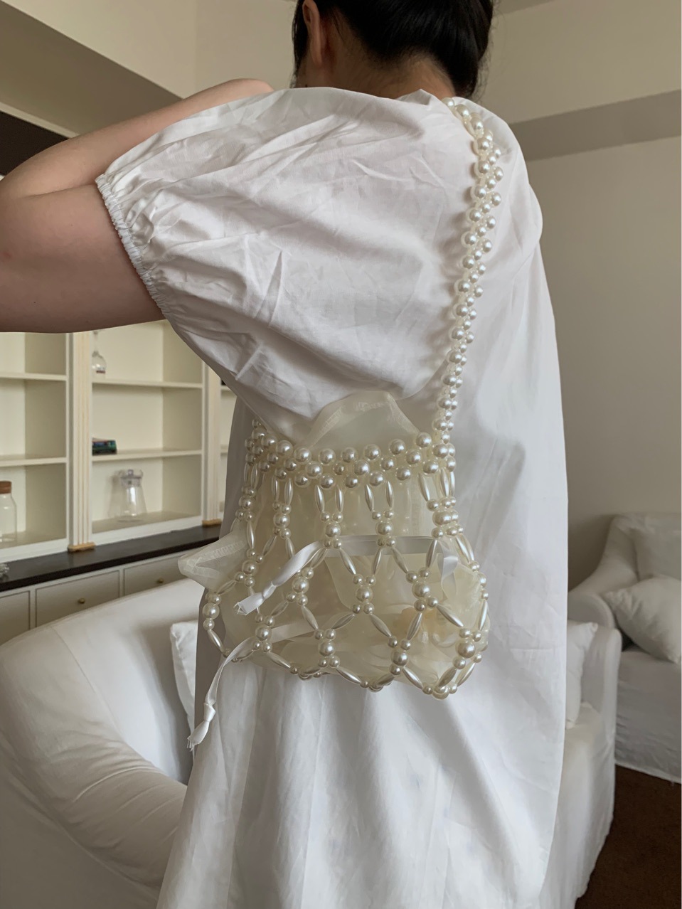 Bolsa de ombro com pérolas para mulher, mala de mão elegante_voghion.com