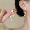 12 # Gold tassel pearl two-wear pearl stud earrings