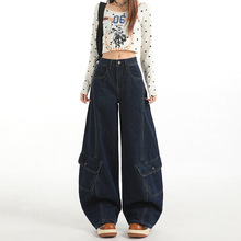 2025新款爆款原色高腰迷彩多口袋工装裤宽松牛仔裤女百搭显瘦中裤