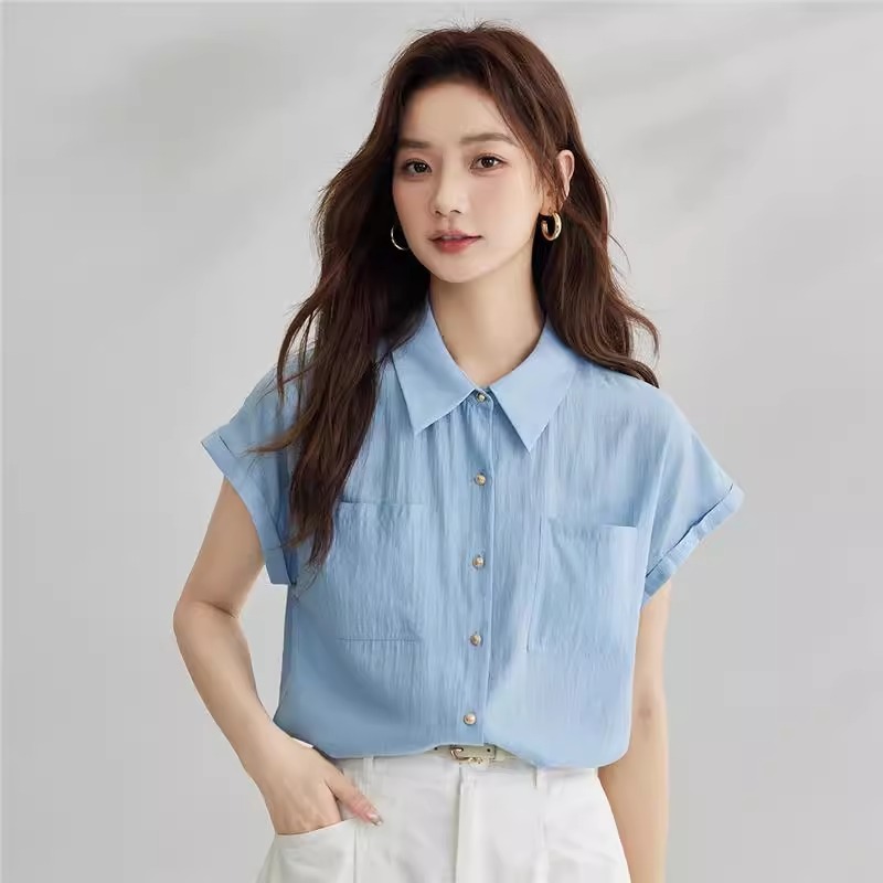Commuting Elegant Small Flying Sleeve Short-Sleeved Shirt for Women 2025 Summer Fashion High-End Versatile Shirt Top A4574