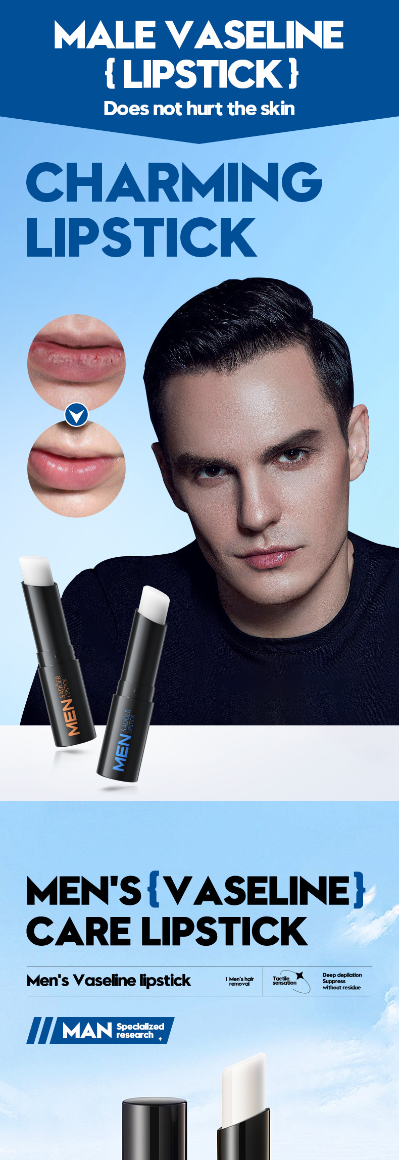 SADOER Alle Herre Squash Grass Carp Vaseline Læbestift Forbedrer Tør Hudplejeprodukter i Efterår og Vinter_voghion.com