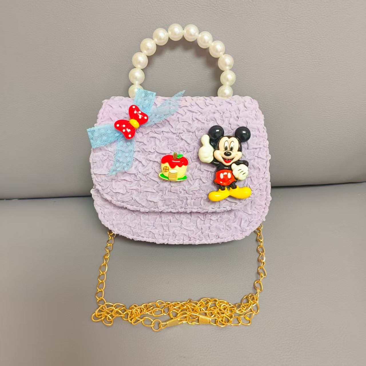 Bolso de perlas de arco de dibujos animados de Año Nuevo de chicas bolso de Año Nuevo de cadenas de viento fragante bolso cuadrado bolso de cambio de niños