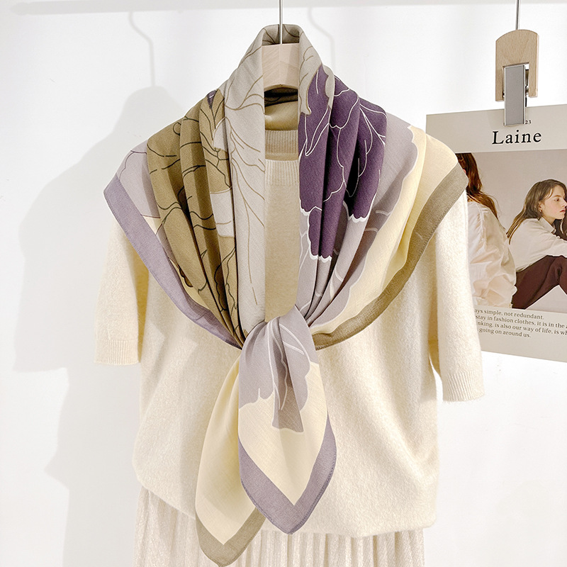 Tendencia moderna INS personalidad de impresión de dama bufandas de seda temperamento de moda nicho de viaje con 90 toallas cuadradas de herringbone