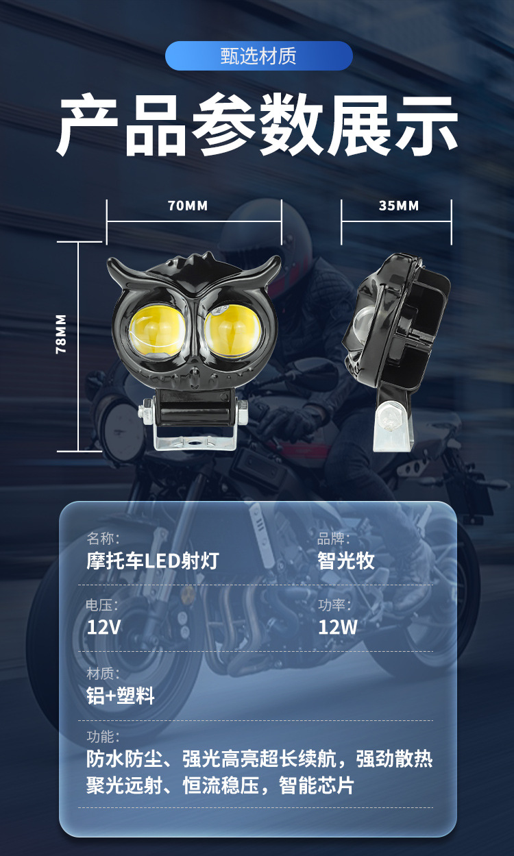 In-Stock 45mm Electric Vehicle Spotlight, White and Yellow Dual-Color, 18W High Brightness, Dual-Eye Road Lighting Owl Spot Light