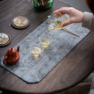 Cotton Printed and Dyed Dry Tea Mat, Retro Tablecloth, Double-Sided Table Mat, Tea Insulation Mat, Tea Towel, Table Flag, Tea Ceremony Accessories