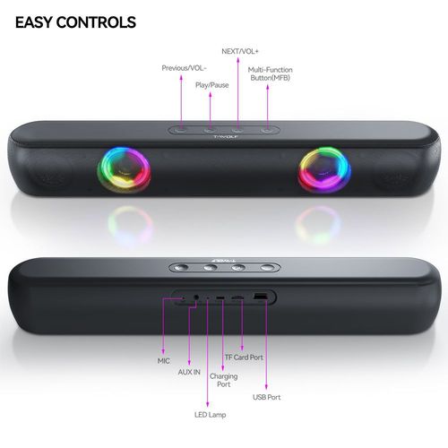 T-WOLF long RGB light-emitting Bluetooth speaker B320 game home stereo 3d high quality typeC speaker