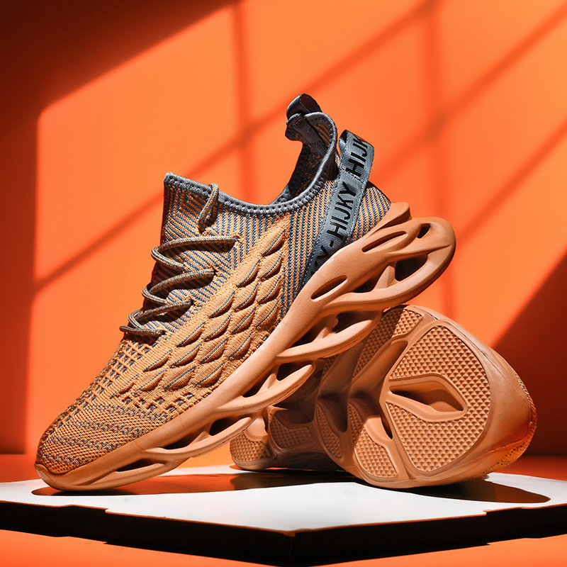 Cross-border large-size Chinese red hollowed-out blade-bottom ultra-light lazy shoes, celebrity same style casual sports flyknit shoes