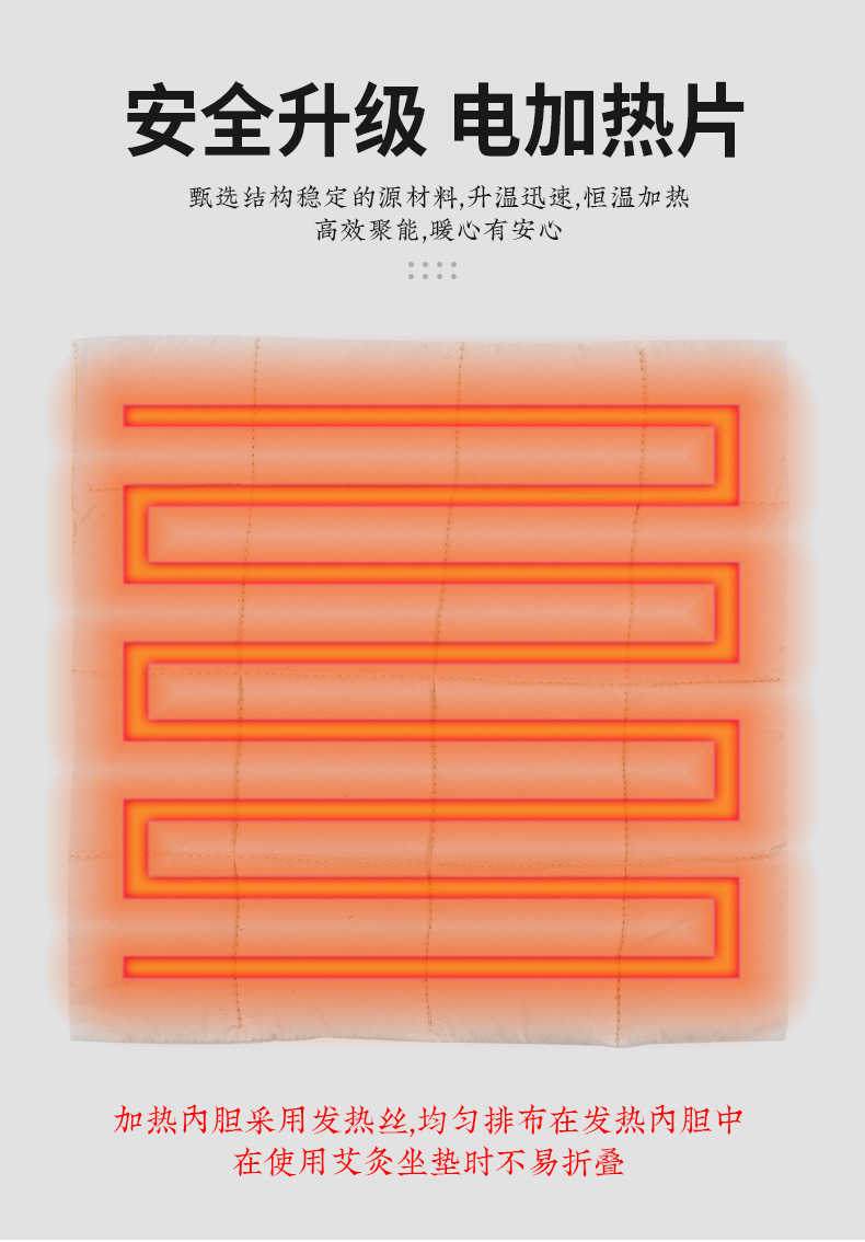 Electric Heated Mugwort Cushion Ai Rong 艾绒 Warm Compress Seat Pad with Backrest 9-Level Timer Temperature Control preparation