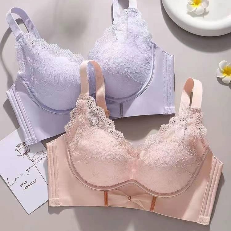 Nuevo sujetador de alta calidad de moda de encaje jacquard transpirable y cómodo ajuste lateral de pecho de botón múltiple ropa interior mujer