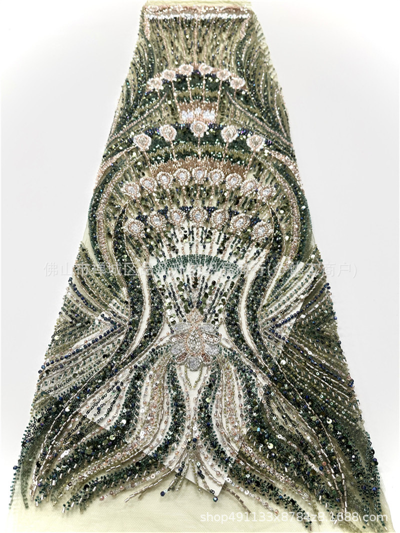 Radiante vertical anchoa bordada tela de malla de tela de alfombra roja de cola de pez vestido de boda madre lujosa tela de fiesta