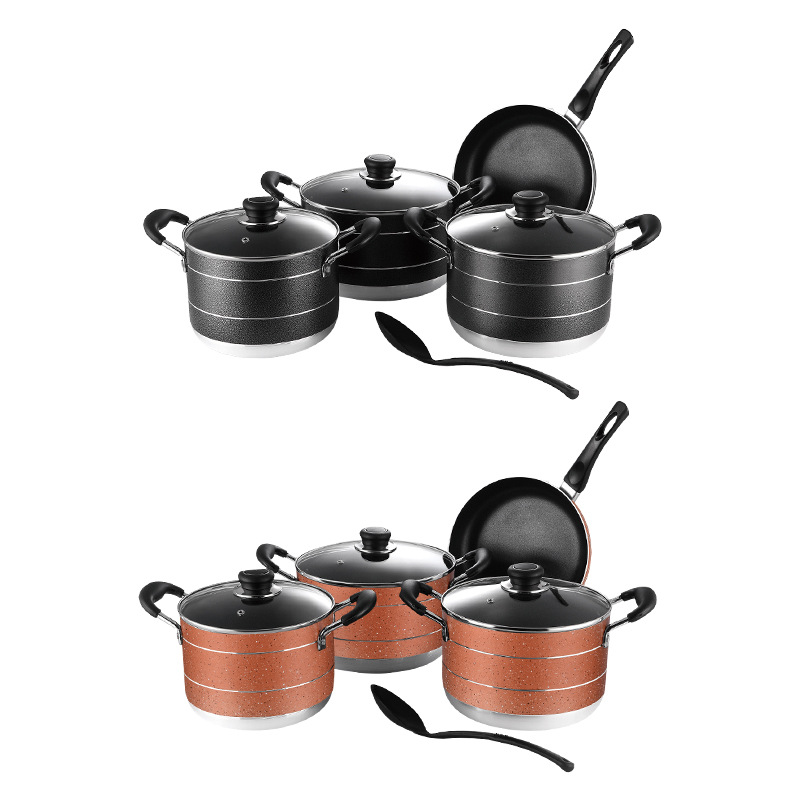 Juego de ollas antiadherentes de alta calidad para comercio exterior transfronterizo de Shuaidebao, juego de ollas de aluminio, ollas al por mayor, utensilios de cocina