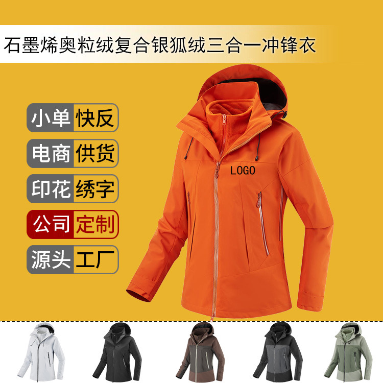 A stone with the same style of charge clothes printed LOGO three-in-one waterproof fixed-word work clothes autumn and winter group class clothes coat