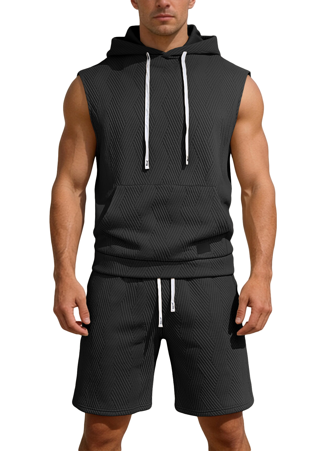 Nuevo transfronterizo de Europa y América de verano sin mangas chaleco de hombro holgado hombre deportivo casualizado chaleco con capuchón suit