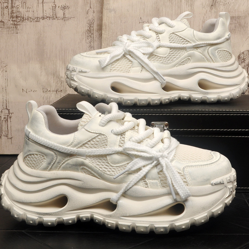 Fashionable and Trendy White Sneakers for Men, Thick-Soled Height-Increasing Mesh Shoes, Korean Style Versatile Original Casual Sports Shoes for Men Fashionable and Trendy White Sneakers for Men, Thick-Soled Height-Increasing Mesh Shoes, Korean Style Versatile Original Casual Sports Shoes for Men