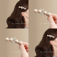 韓国ヒロイン〜軽い高級パールヘアピンサイドクリップ甘いレトロカモノハシクリップリボン旅行ヘアピン女性用