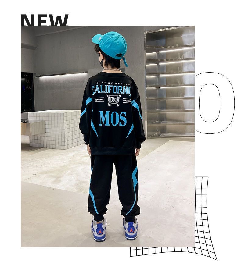 Cotton Fabric Type Streetwear Letter Color Block Lightning Cotton Boys Clothing Sets