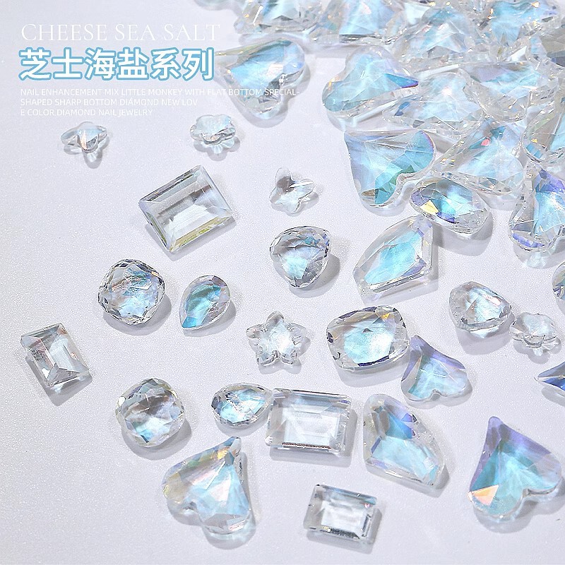 2023 new sea salt cheese nail drill ice through pointed bottom starfish butterfly big crooked heart axe nail diamond jewelry