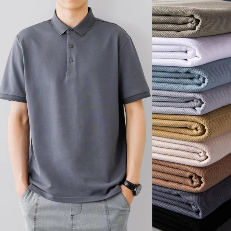 Negocios Camisa de polo de comercio exterior Camiseta de manga corta para hombres solapa suelta verano gama alta TikTok popular Ice Silk Plus size top