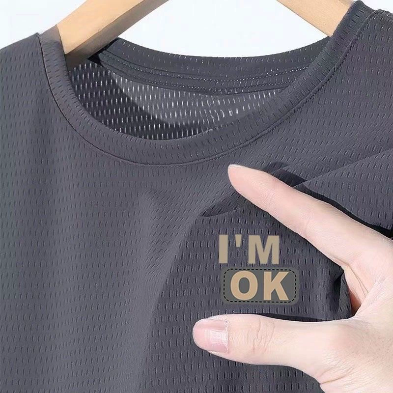 Мужская летняя новая дышащая сетчатая футболка из ледяного шелка с короткими рукавами, красивая свободная футболка большого размера с половиной рукавов, футболка, топ