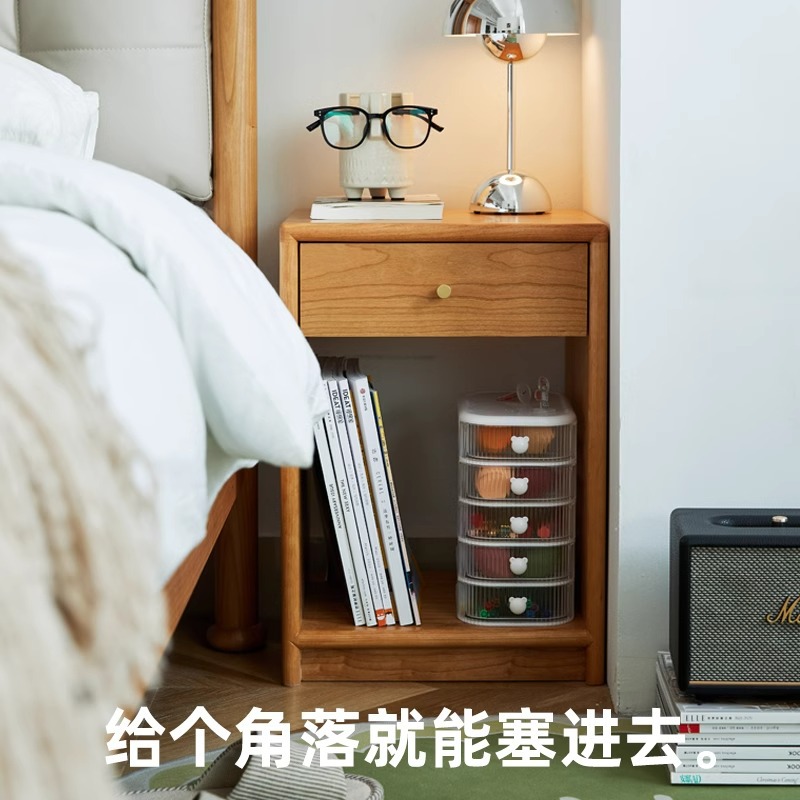 Full Solid Wood Cream Style Bedside Table Small Apartment Very Narrow Space-saving Nordic Japanese Cherry Wood Bedside Small Storage Cabinet