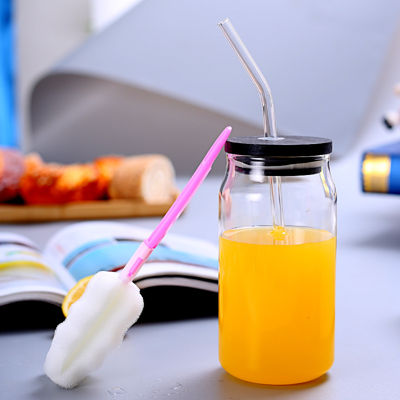 Vaso de vidrio con alto contenido de borosilicato Taza de paja Taza de bebida de jugo Taza de agua transparente de alta calidad Taza de lata de vidrio creativo