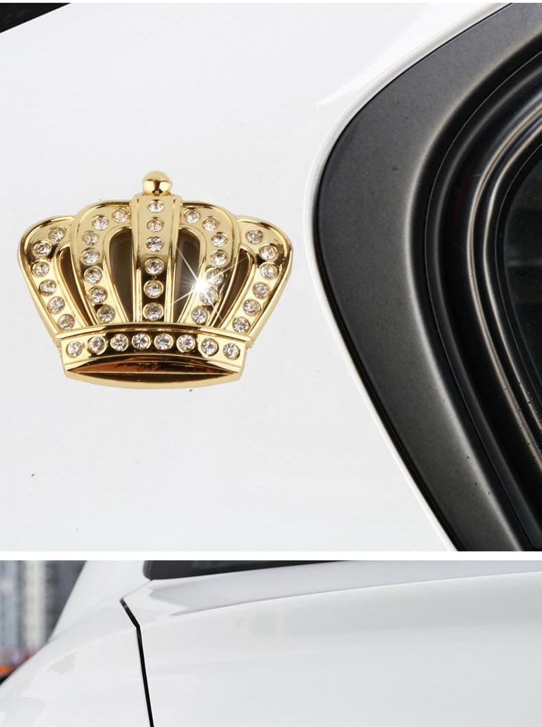Car sticker modification with metal diamond crown emblem, 3D three-dimensional personalized car body decoration, side emblem and rear sticker