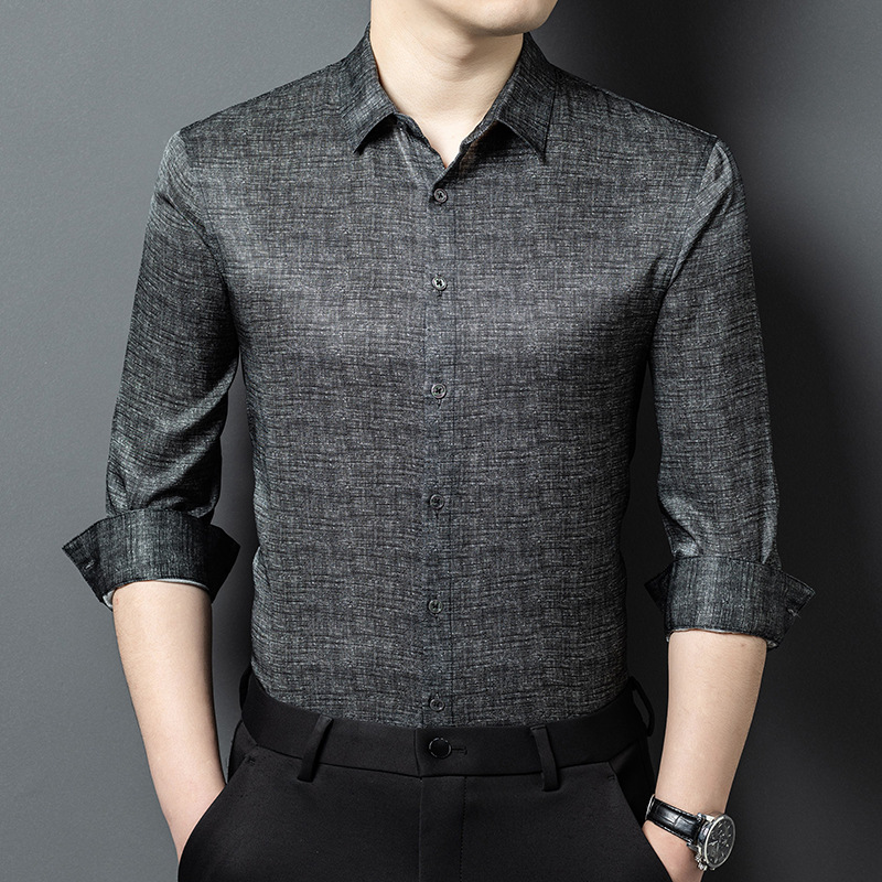 Men's New Mulberry Silk Long-Sleeved Shirt Youth Business Casual Stripesd Silk Shirt Versatile Men's Tops for Men Men's New Mulberry Silk Long-Sleeved Shirt Youth Business Casual Stripesd Silk Shirt Versatile Men's Tops for Men