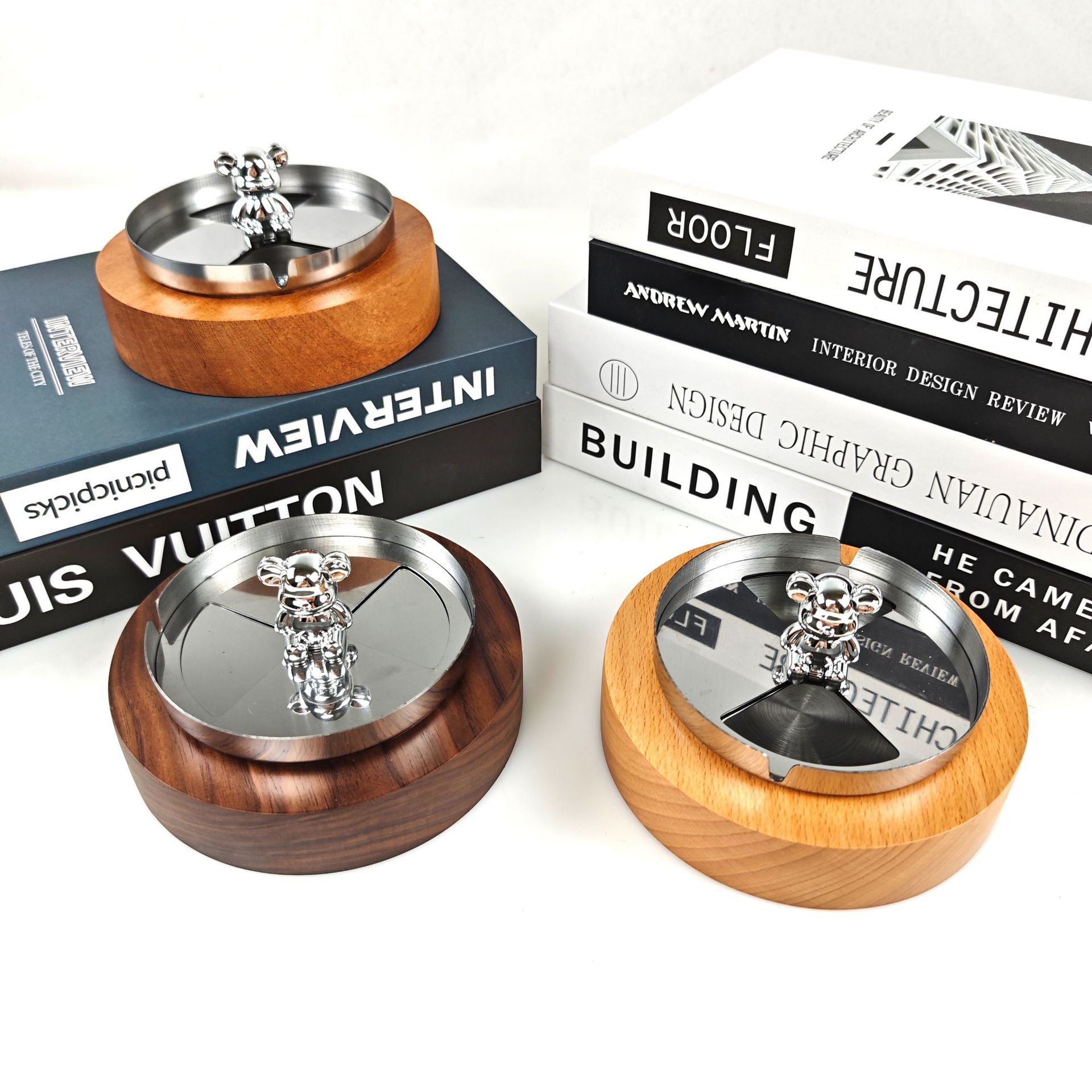 Ceniciero giratorio de nuez negra creativo para el hogar sala de estar de hotel sala de reuniones de cigarrillos adornos regalos de madera