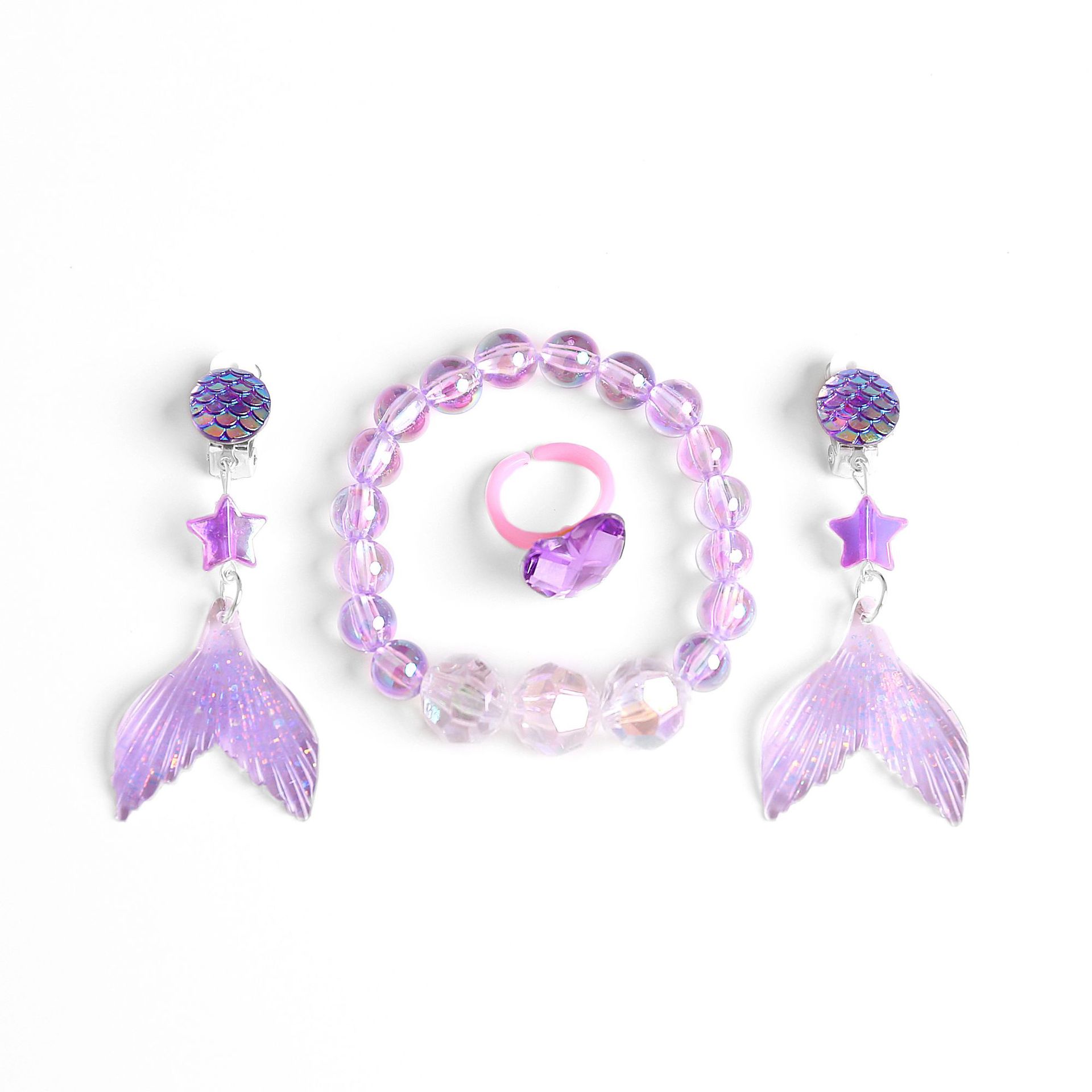 Collar para niños sirena cola collar de perlas para niñas pulsera anillo pendientes traje para niñas accesorios para bebés