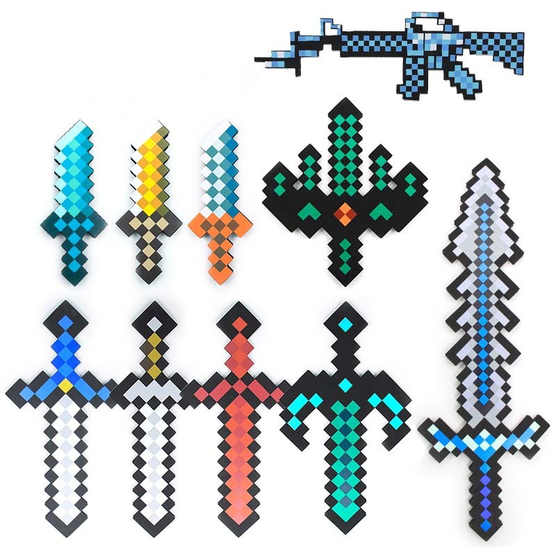 Minecraft 新款剑我的世界刀剑动漫道具泡沫剑马赛克刀剑斧头模型-阿里巴巴