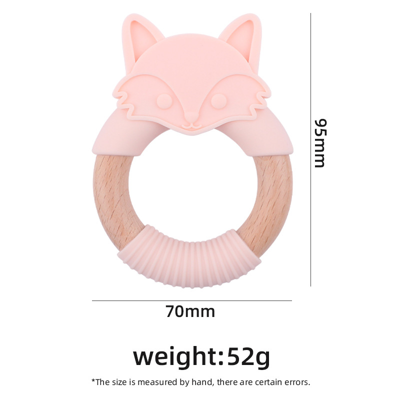 Bebé mordedor silicona animal anillo de madera mordedor Diente de dibujos animados animal Beech bebé zorro pulsera teether juguete