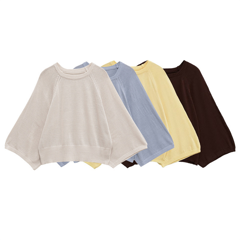 Cross-Border Export 2025 European and American Style Fashionable Women's Clothing Simple Wide-Sleeved Round Neck Knitwear Top 5536021