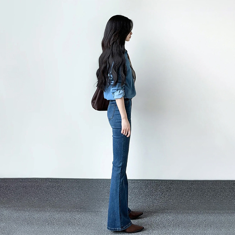 Vintage Flared Jeans for Women, Spring 2026 New Style, Petite High-Waisted Slim-Fit Bootcut Pants