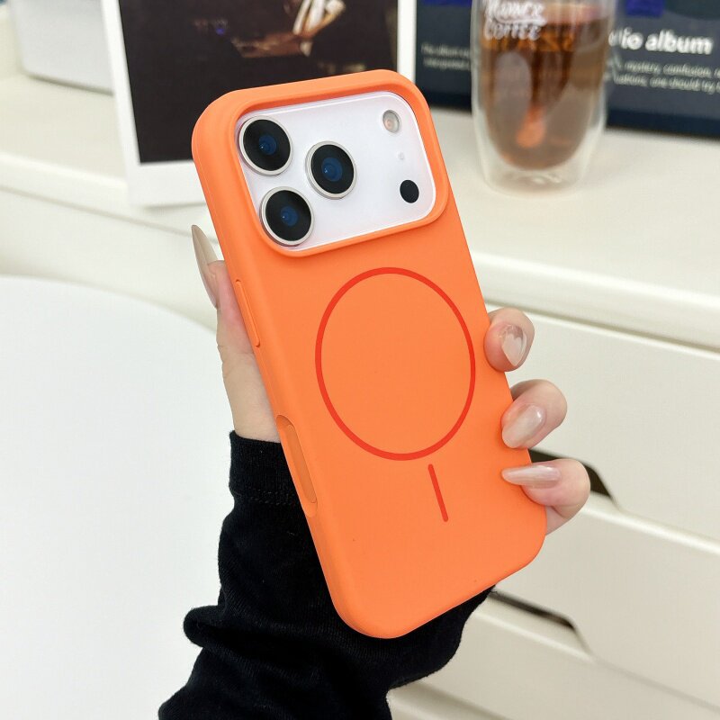 Funda de silicona líquida con anillo magnético y botón de IA anticaída todo en uno, compatible con Apple 17, iPhone 16 y iPhone 14 (orificio grande)