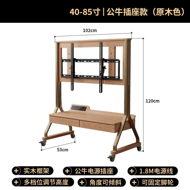 现代简约实木可移动电视柜客厅家用小户型落地储物电视机支架