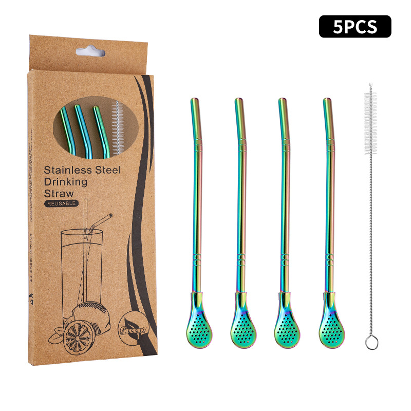 Juego de cuchara de pajita de acero inoxidable 304 transfronterizo creativo de té de yerba, filtro de jugo de yerba, té con leche, cuchara para mezclar café